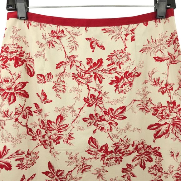 Eddie Bauer Floral Print Straight Pencil Skirt Womens Size 6 Cotton Tan Burgundy - Picture 8 of 11